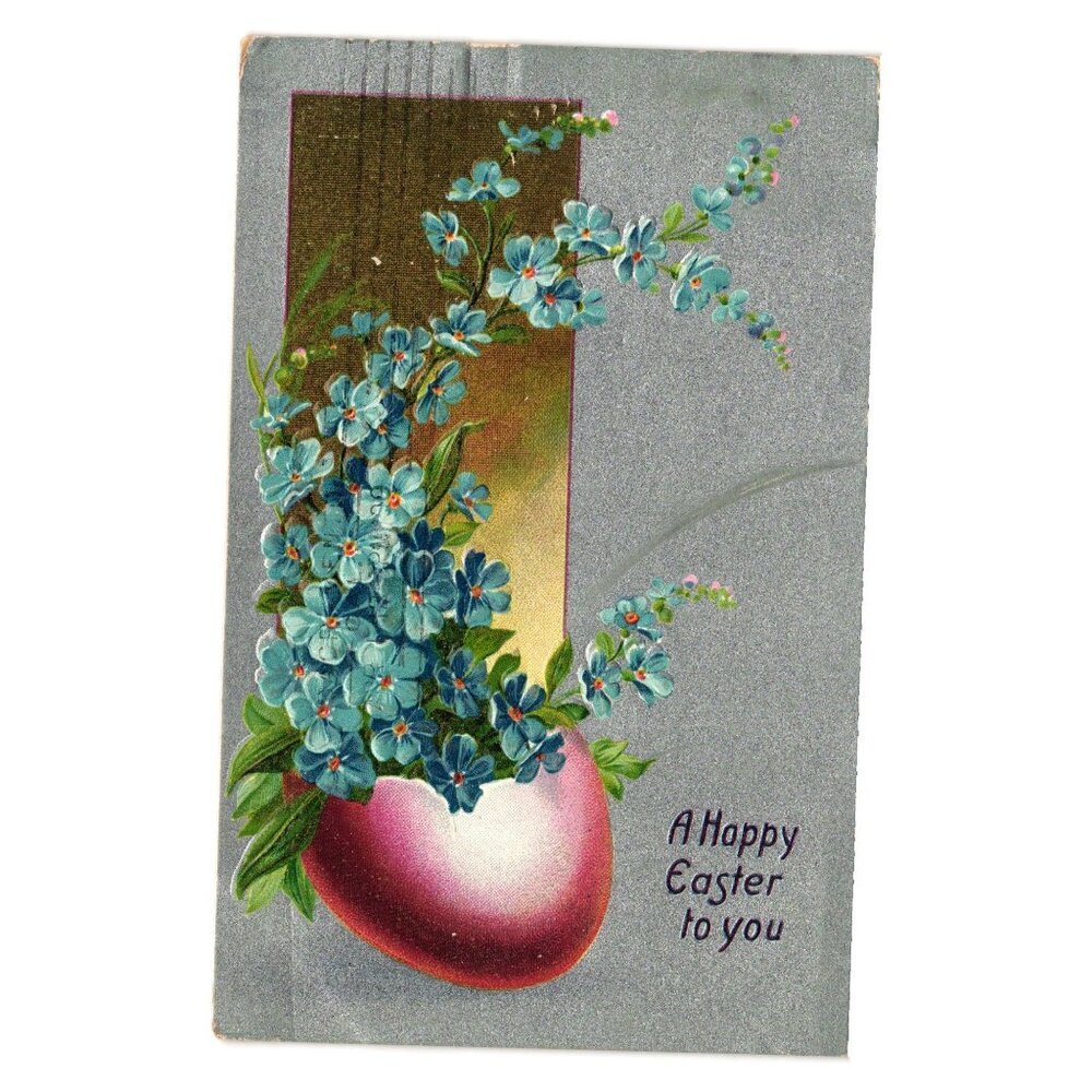 Antique 1909 Tucks Easter Postcard Embossed Blue Forget Me Nots Used Raphael Art